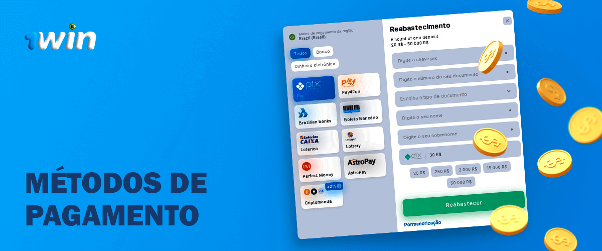 Métodos de pagamento para 1 Win