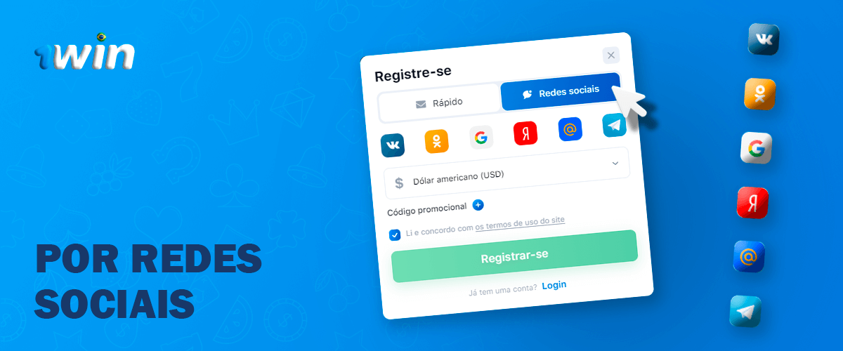 1Win registo por redes sociais